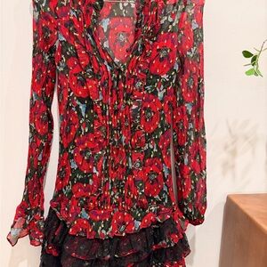 The Kooples Red and Black Floral Dress